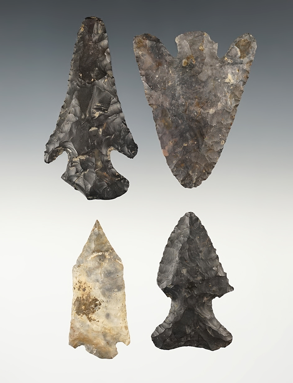 Set of 4 well made points that would be great restoration candidates. Stark Co., Ohio. 