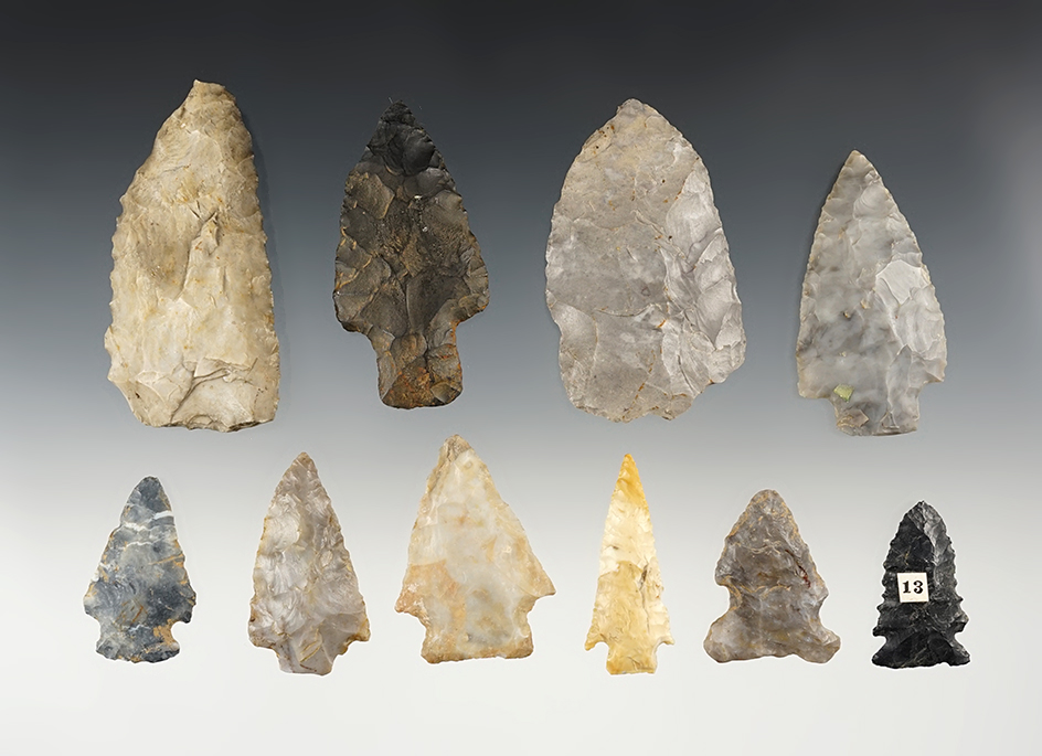 Set of 10 Ohio points in good condition. The largest is 3 1/16".