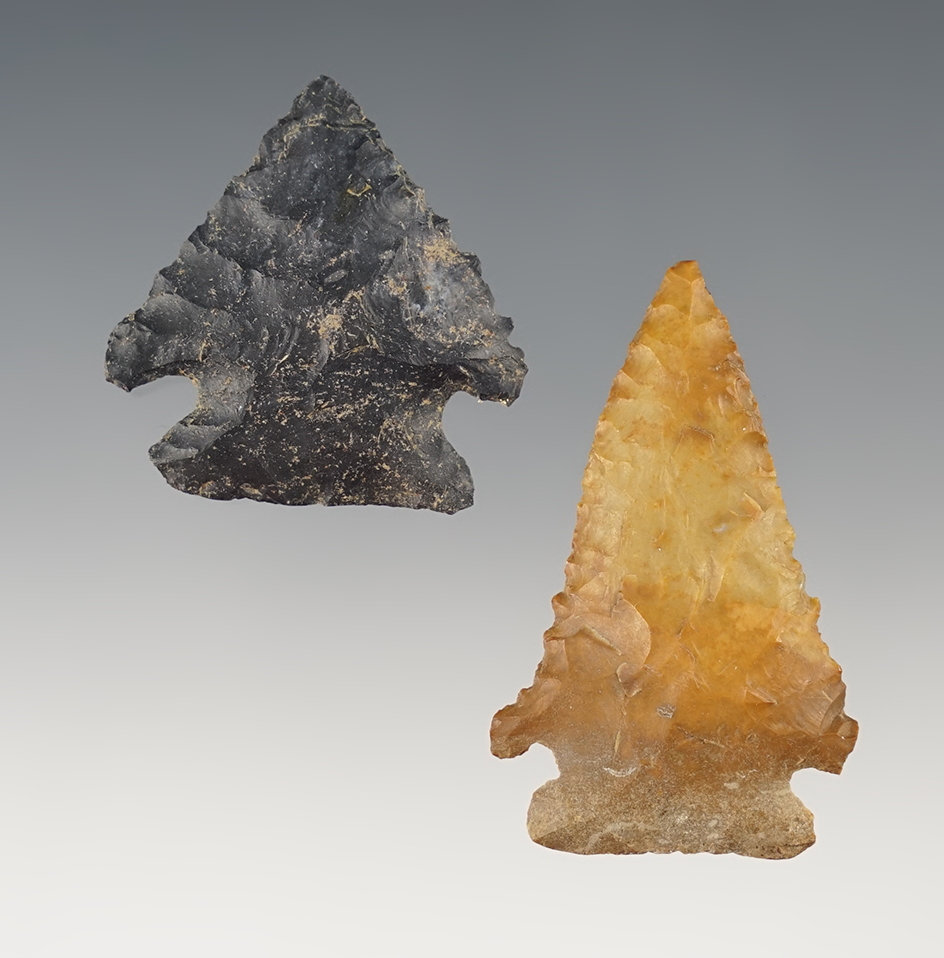 Pair of finely flaked Pine Tree points found in Ohio. The largest is 1 15/16".