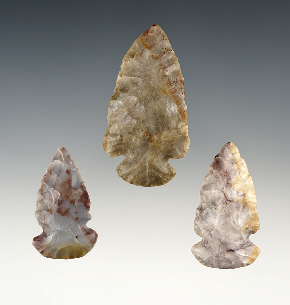 Set of 3 Miniature Ohio Dovetails made from Flint Ridge Flint. The largest is 2 1/16".