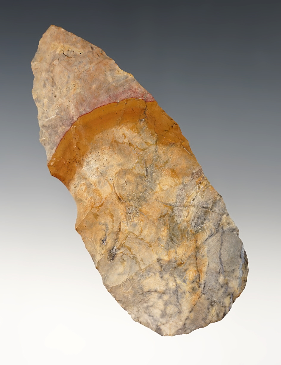 4 1/4" Blade found in Tuscarawas Co., Ohio. Made from multi-colored Flint Ridge Nethers.