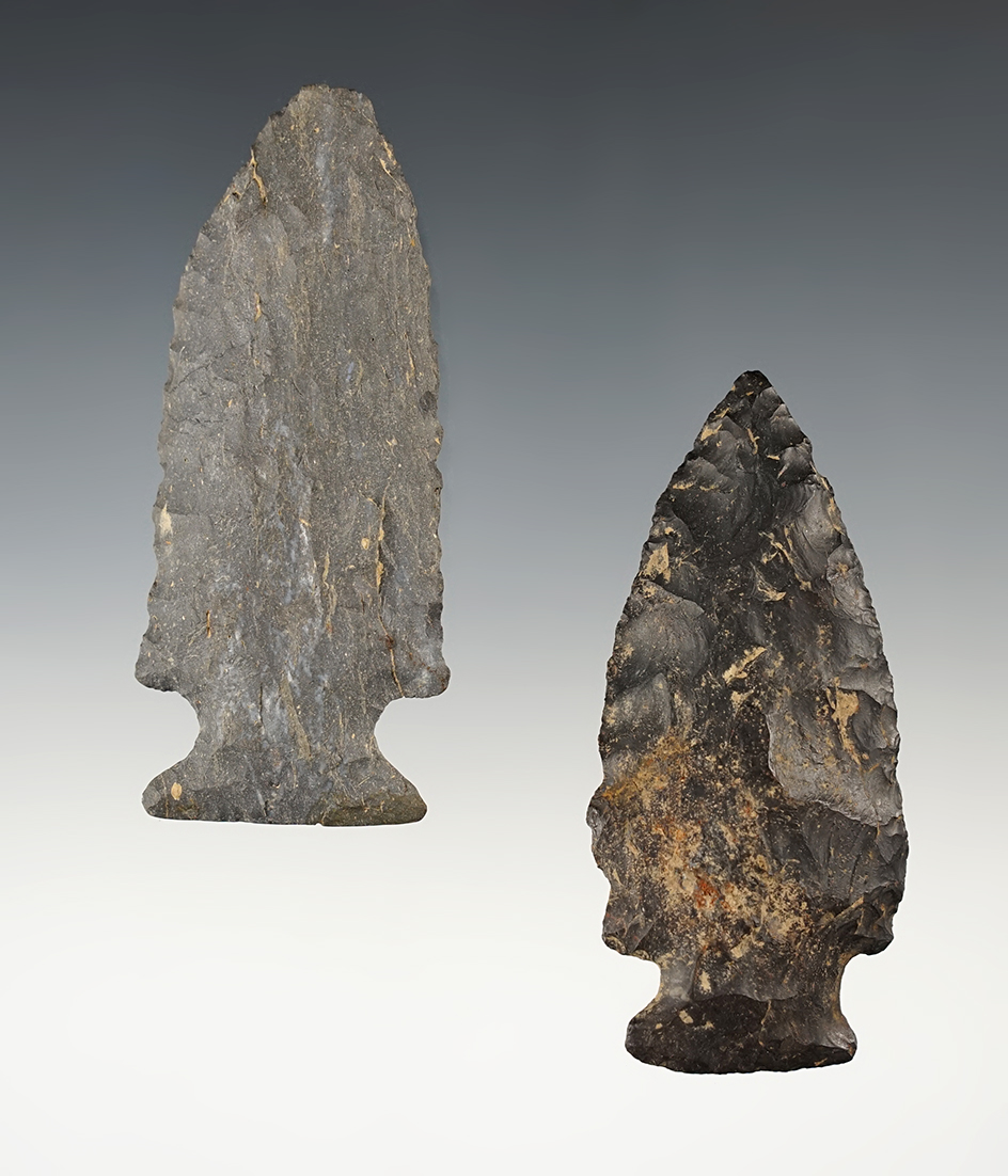 Pair of very nice Fishspear points found in Stark Co., Ohio. The largest is 3 7/16".