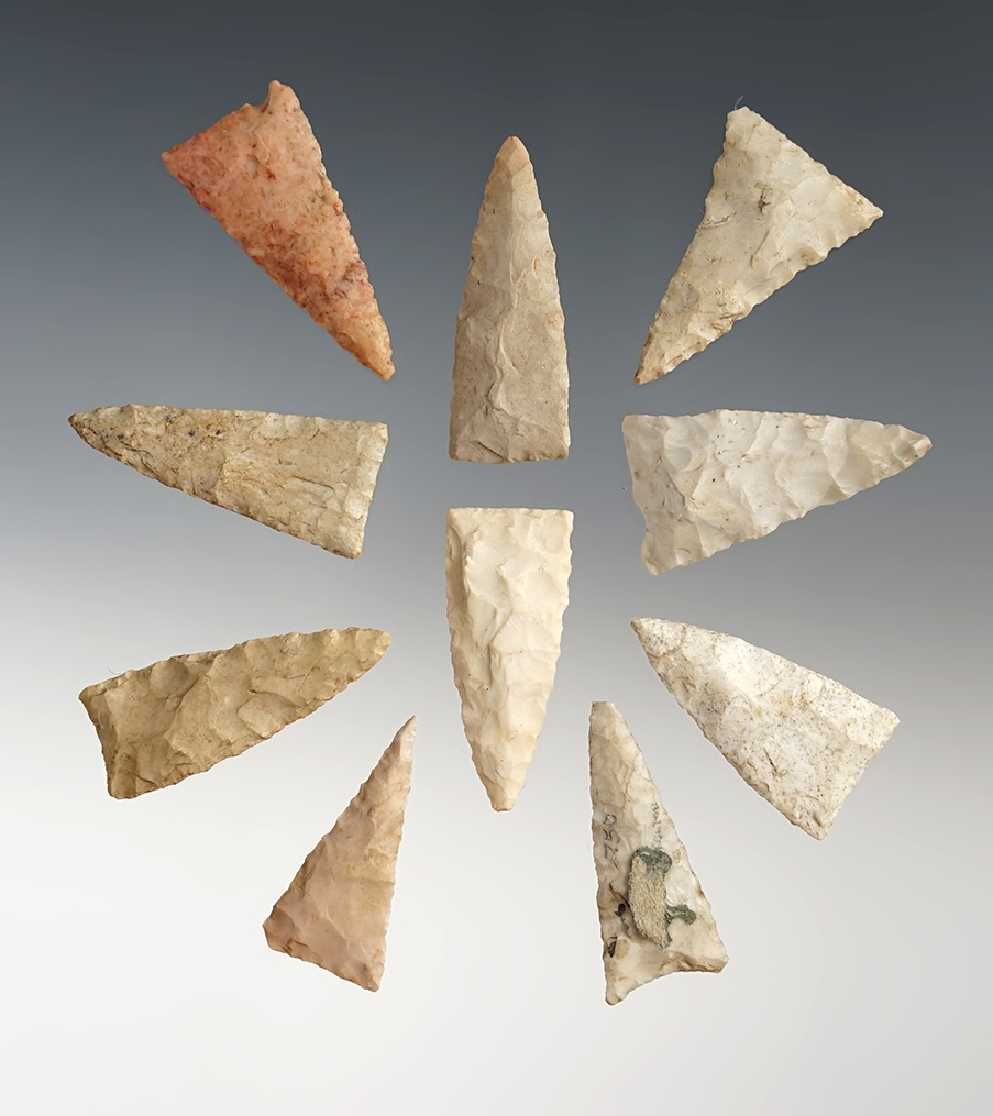 Set of 10 nice Midwestern Triangle points. The largest is 1 1/2".