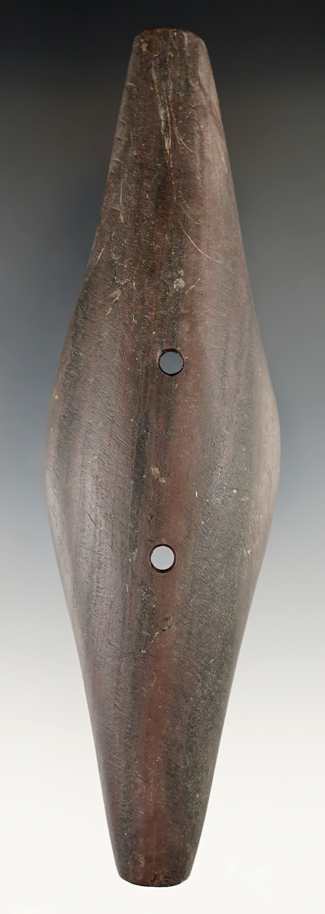 Fine 5 1/2" Adena Expanded Center Gorget found in Wood Co., Ohio. Ex. Gilbert Dilley.