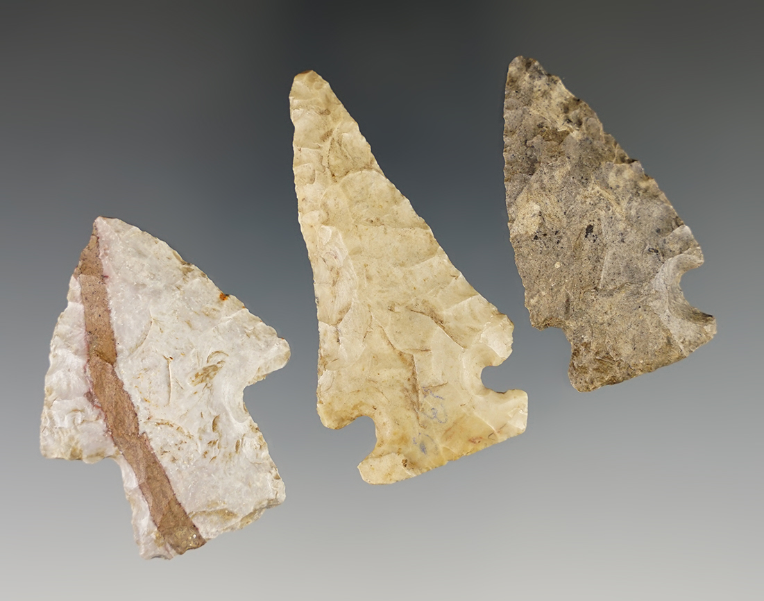 Set of 3 nicely styled points found in 1933 by Donald McCarens in Cass Co., Indiana.