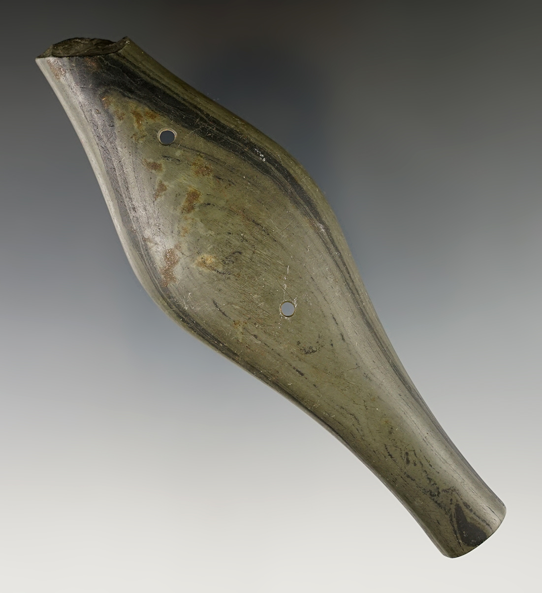 Very restorable 5 116" Adena Expanded Center Gorget found in Ohio.