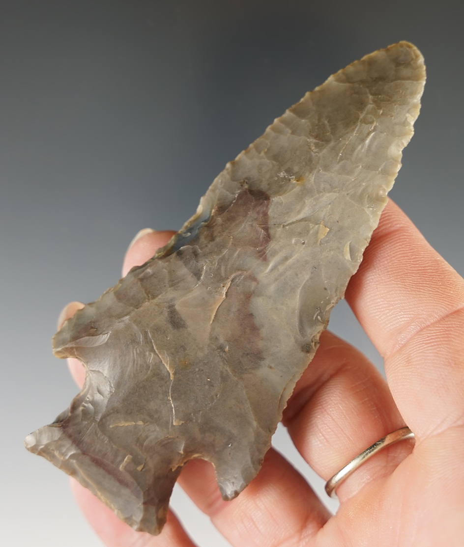 3 3/4" Rare gray and maroon Sonora Hardin Point found in Indiana.