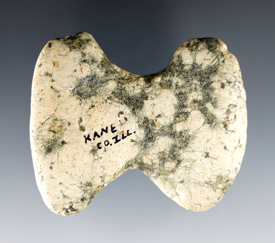 2 1/8" Winged Bannerstone - undrilled. Found in Kane Co., Illinois- Granite. Dickey COA.