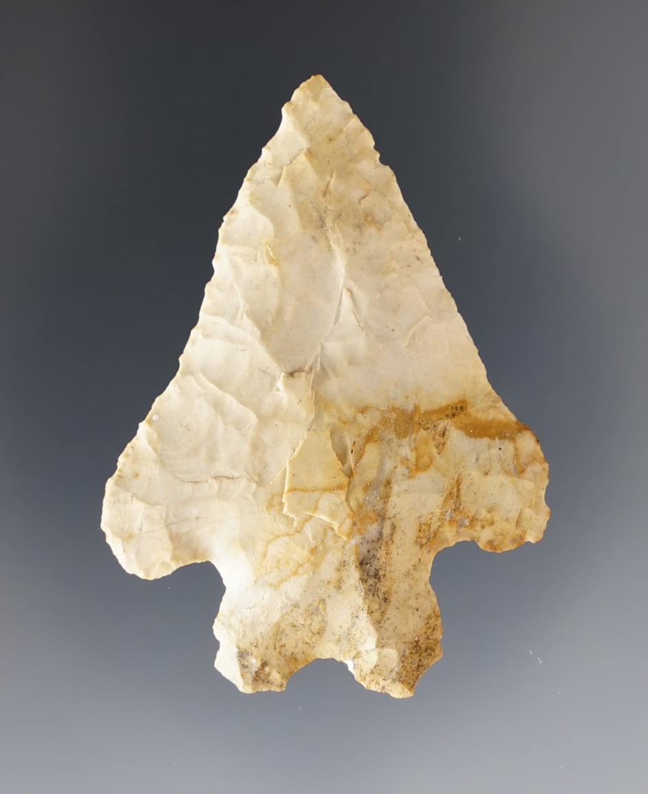 Fine 1 15/16 Kanawha Flint Bifurcate found in Milan, Huron Co., Ohio. Ex. Dilley collection.