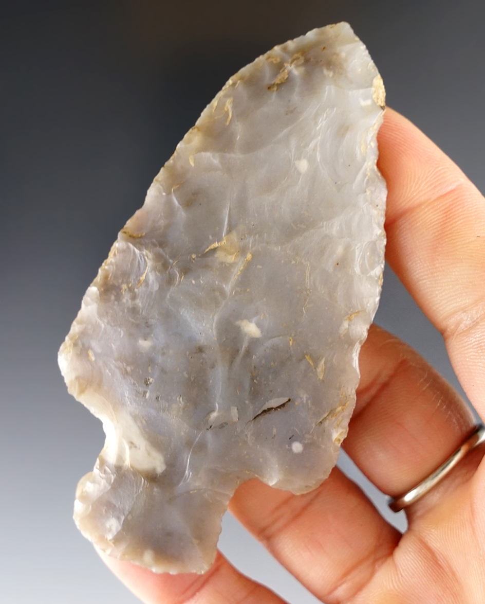 3 7/16" Adena that is nicely made from Flint Ridge Chalcedony. Found in Hardin Co., Ohio.