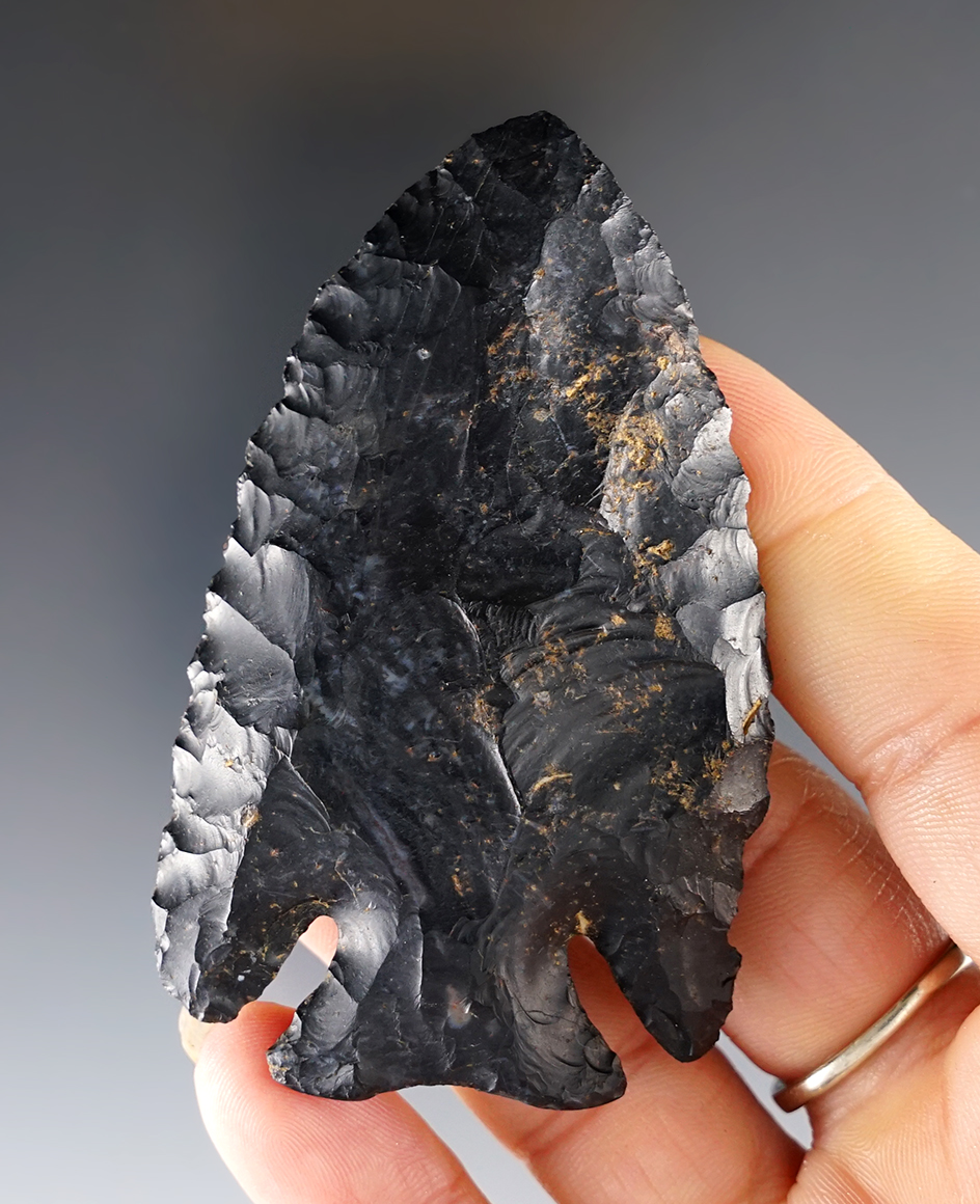 2 7/8" Archaic Deep Notch that is well made. Found in Licking Co., Ohio. Ex. Arnold Lynn.