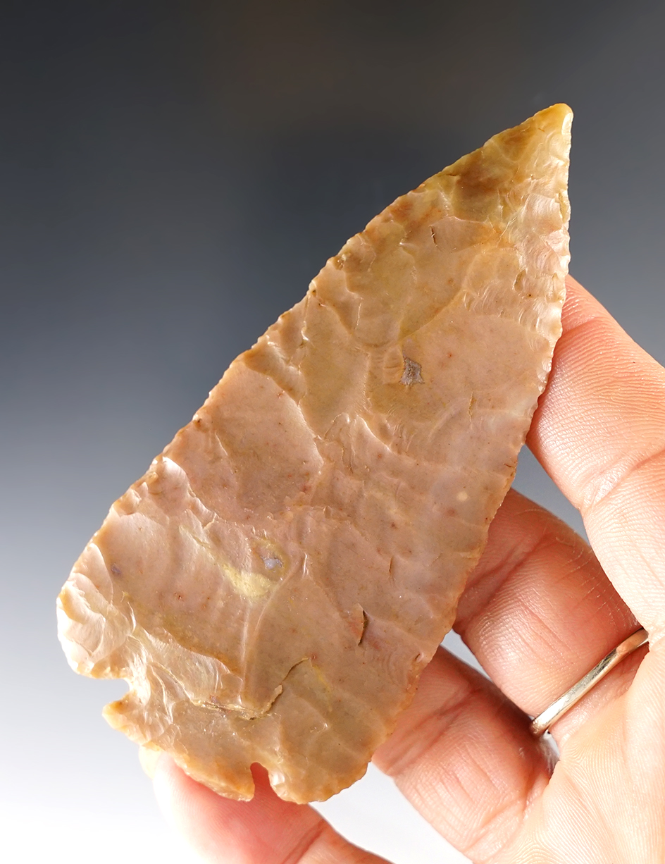 3 5/8" Carter Cave Flint Decatur Fractured Base Point with great form. Found in Ohio.