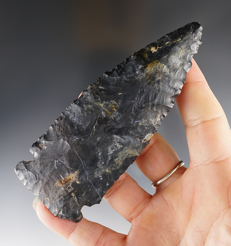 4 1/2" Wide Base Dovetail found in Ohio. Excellent grinding to the base. Coshocton Flint.