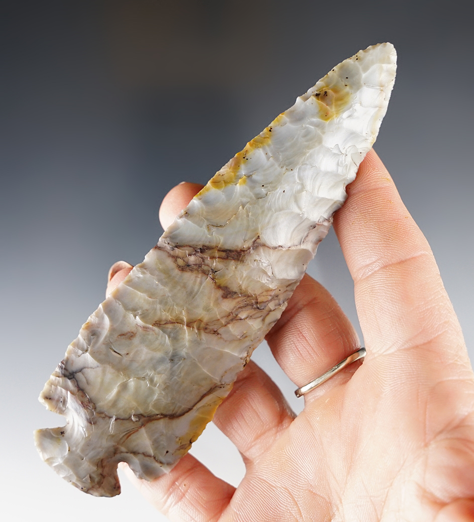 Sale Highlight! 5" multi-colored Flint Ridge Archaic Dovetail - Delaware Co., Ohio. Ex. Caldwell.