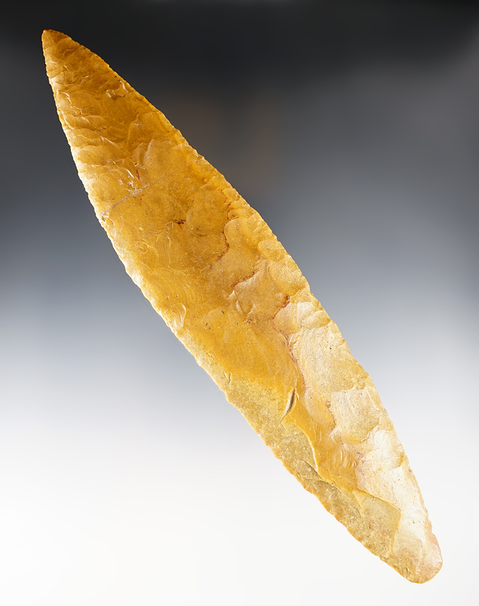 Very large 9" Carter Cave Flint Blade that has been "killed" and glued back. Kentucky.