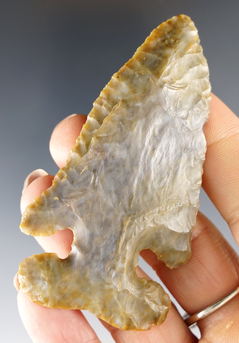 Superb 3" Thebes E-Notch made from patinated Flint Ridge flint. Found in Ohio.