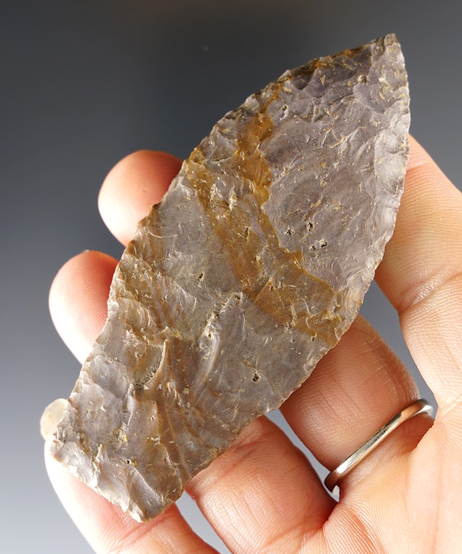 Fine 3 7/16" Stemmed Paleo Lanceolate - Glover's Cave. Ex. Vietzen, Pat Robinson, Rob Dills.