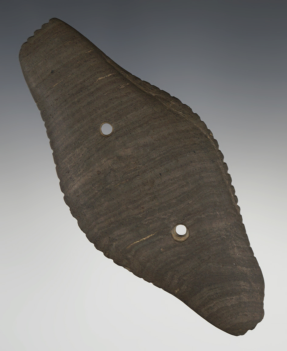 Sale Highlight! 5 1/8" Rare fully tallied Hopewell, Expanded Center Gorget.  banded slate - Ohio.