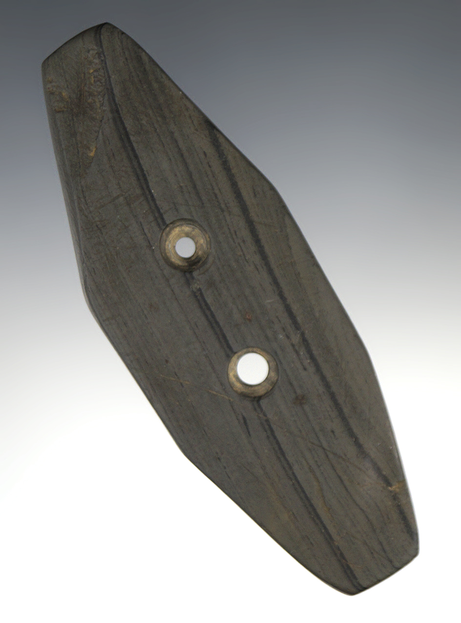 4 3/8" Hopewell Sextagonal Gorget - Huron Co., Ohio. Ex. F. Barrett, D. Hooks, J. Rummel.