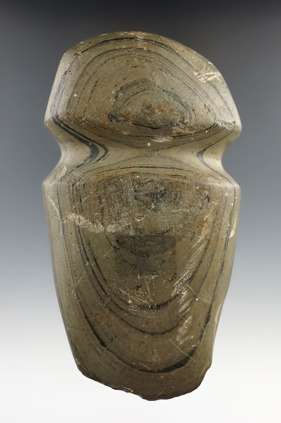 Exceptional style and polish on this highly defined 5" long full grooved Axe  found in Ohio.