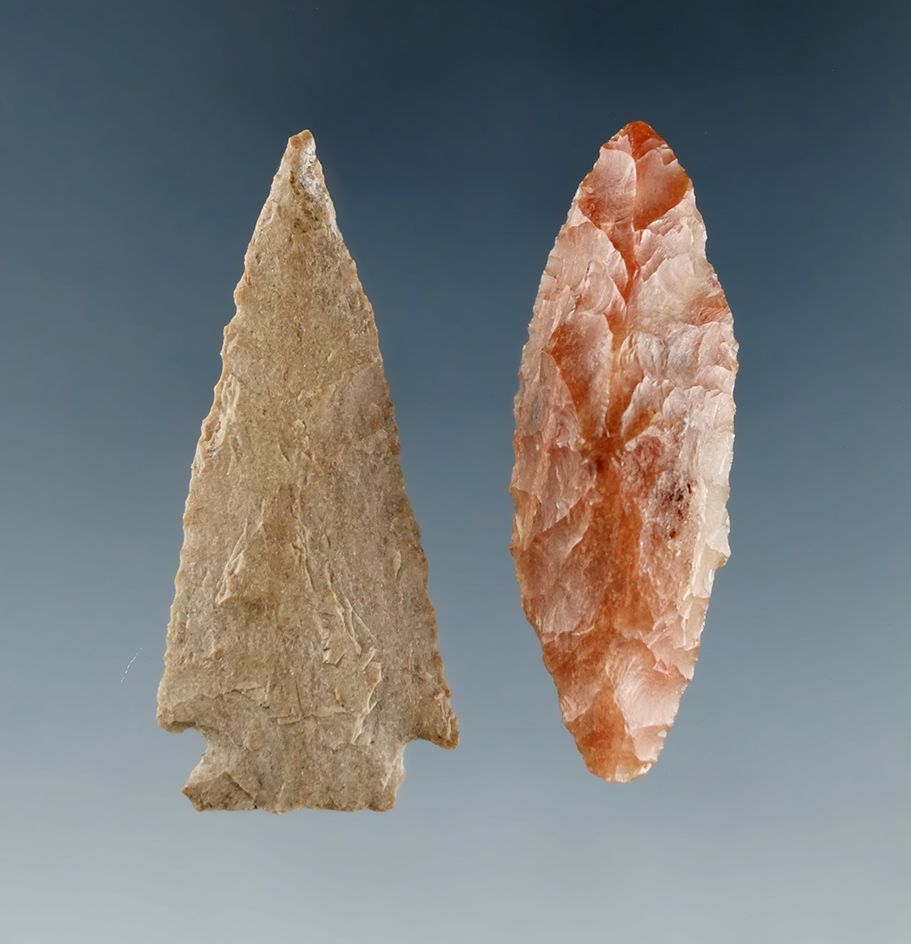Pair of flaked artifacts including a 1 1/2" Snake River Dart  point & 2 5/16" Cascade.