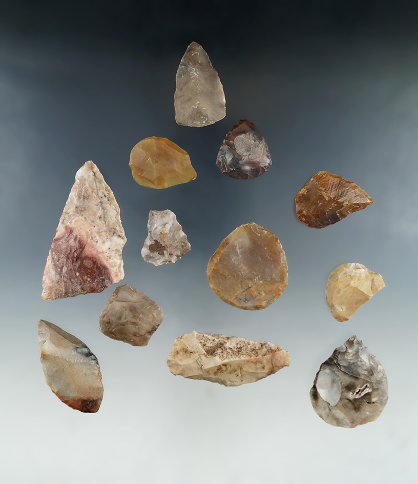 Set of 12 assorted scrapers found near the Columbia River from the Schmid collection.