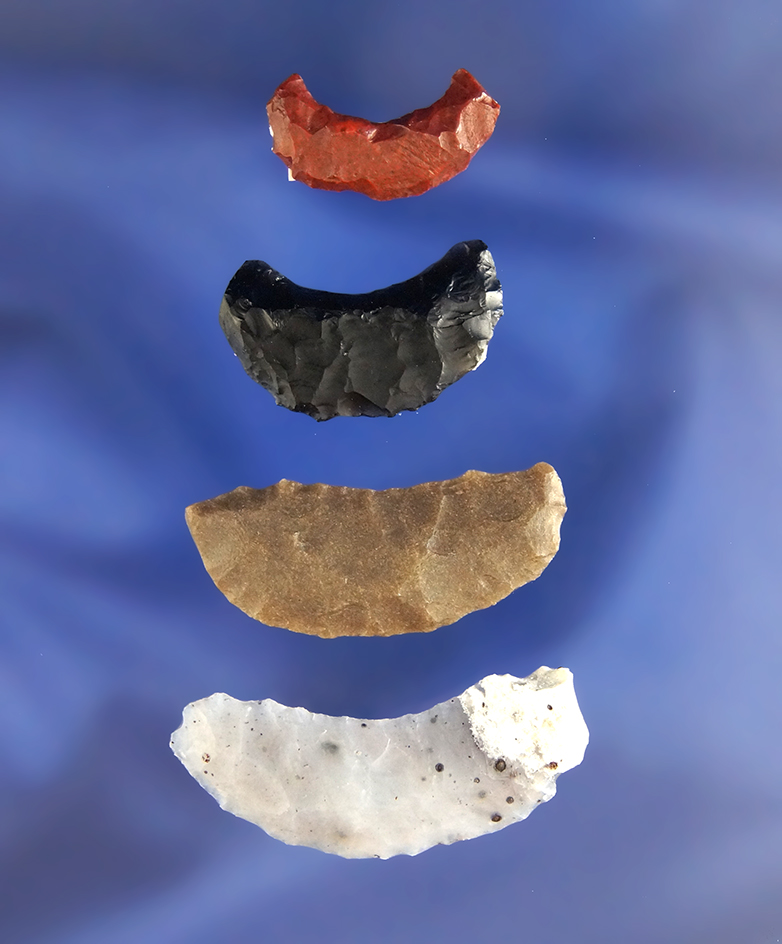Set of three Paleo Crescents found in Nevada, largest is 1 3/8".