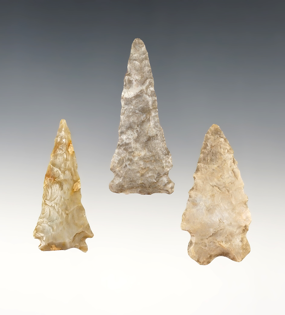 Set of 3 nice Ohio points including a Meadowood, Decatur and a Bifurcate. The largest is 2 7/16".