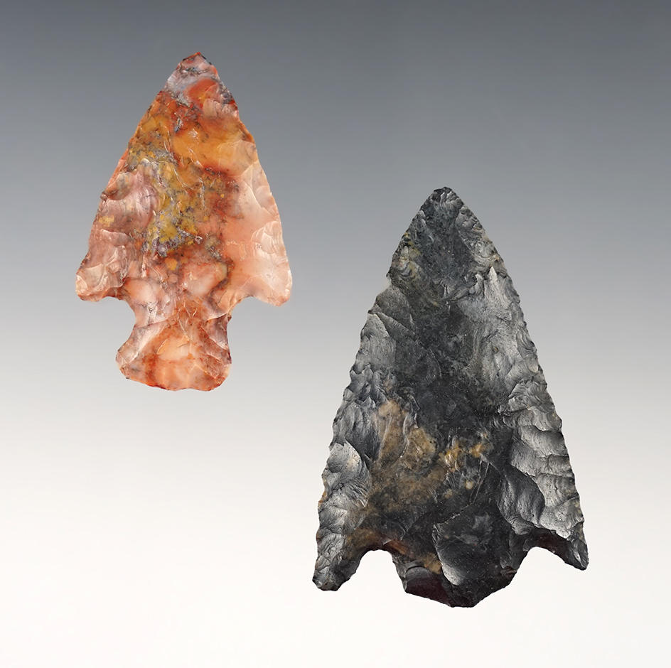 Pair of Ohio points including a colorful Flint Ridge Hopewell found in Stark Co., Ohio. 