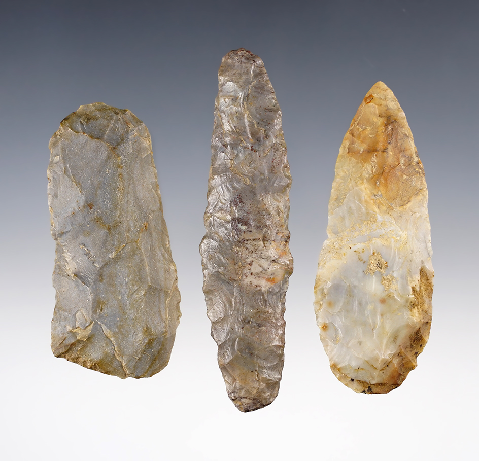 Set of 3 Blades/Knives found in Richland and Licking Co., Ohio. The largest is 3 5/8" 