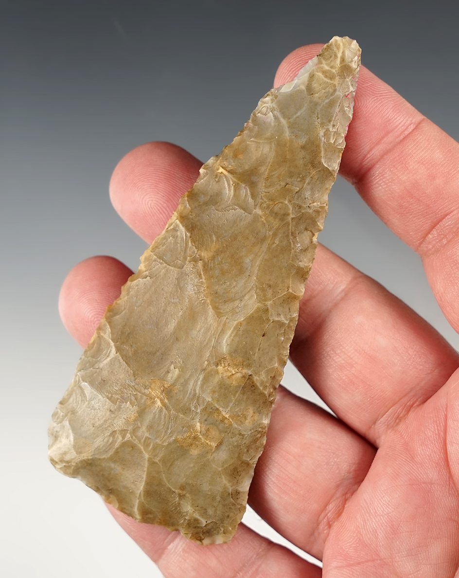 3 15/16" Triangular Blade found in the Indiana/Ohio area. Heavily patinated.