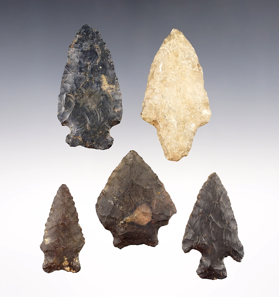 Set of 5 assorted points in good condition. The largest is 2 3/4".