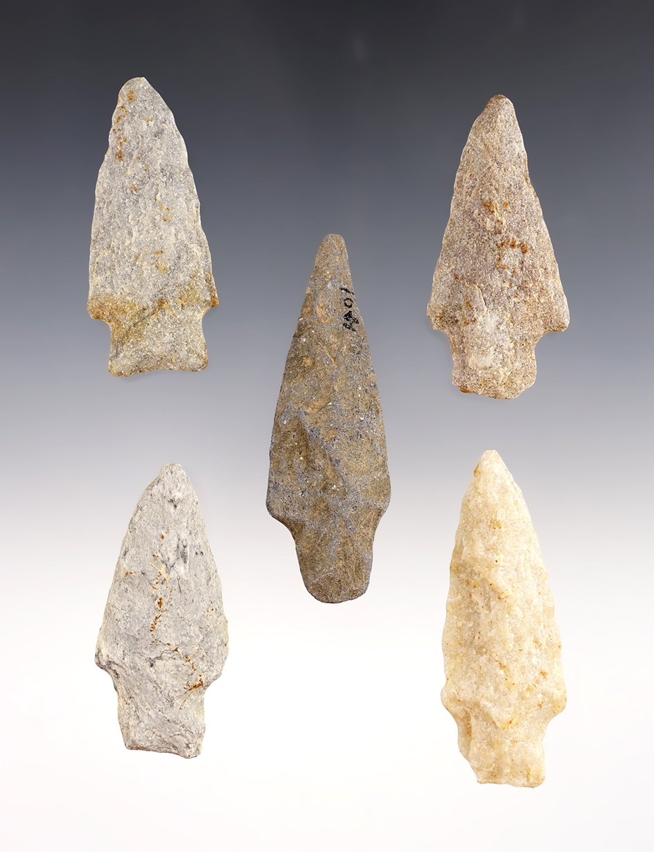 Set of 5 Neville points found in the Eastern U.S. The largest is 3".