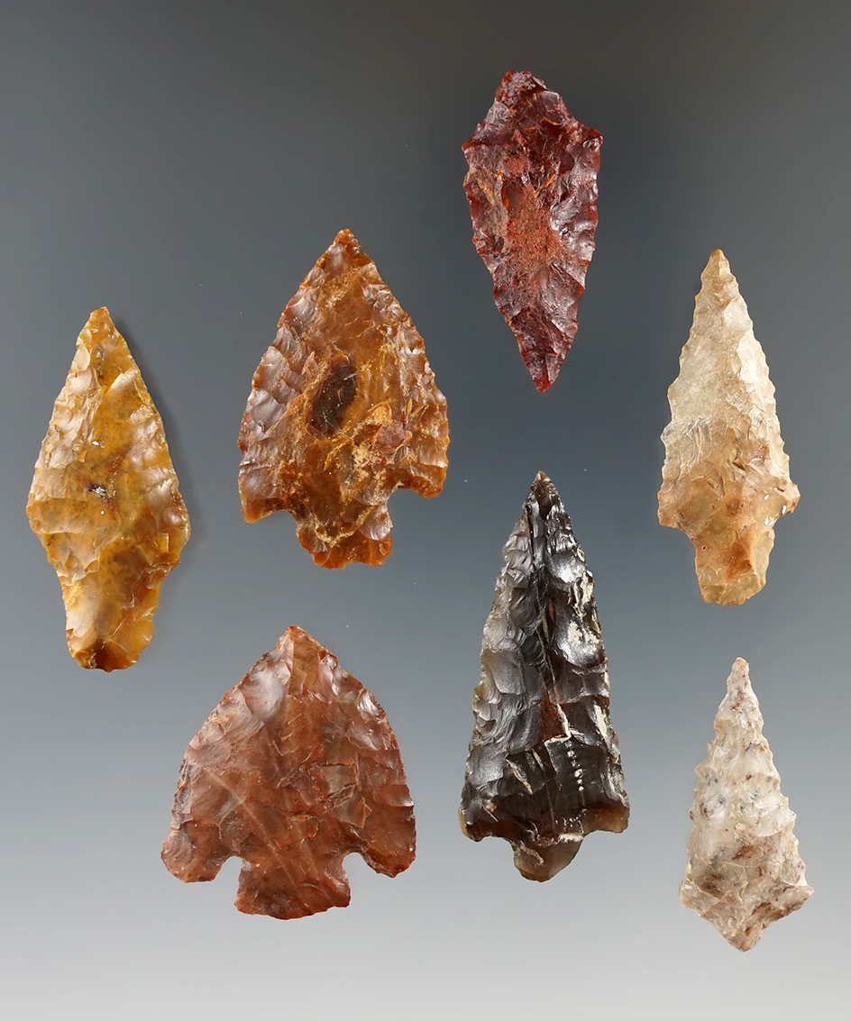 Nice selection of Columbia River arrowheads found near Vantage, Washington - largest is 1 3/4".