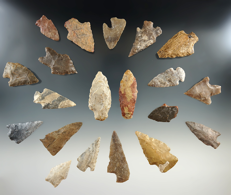 Group of 20 assorted Texas points, largest is 2 1/8".