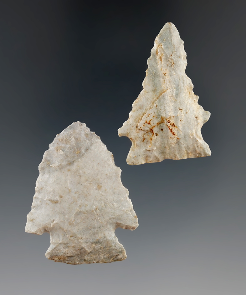 Pair of Indiana Green Flint points found by Don Simmons, largest is 1 1/2".