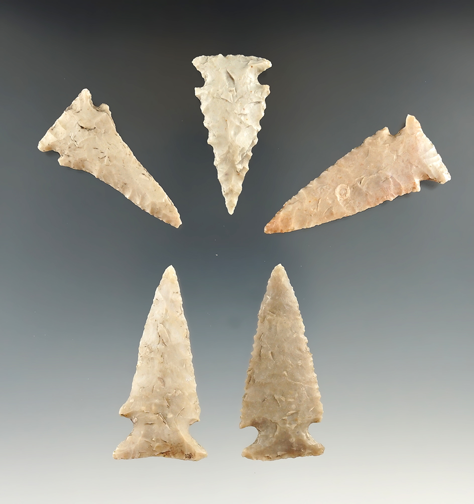 Set of five Ensor points found in Texas, largest is 2 1/16".