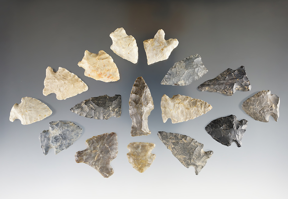 Set of 16 Ohio points made from a variety of materials. The largest is 1 5/8".
