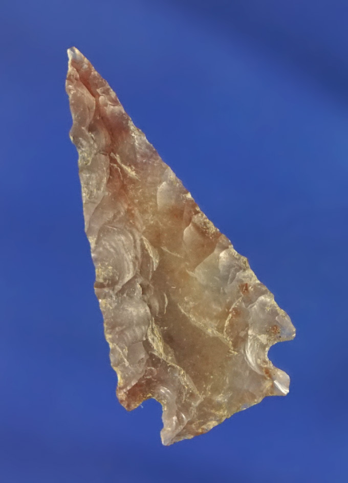 Nicely styled 1 5/16" Snake River Dart Point found by Norma Berg near the Columbia River