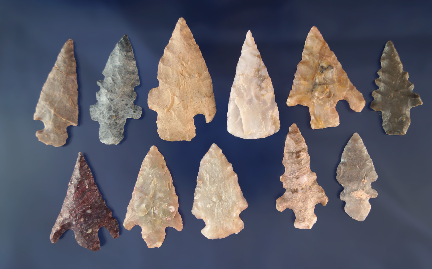 Group of 11 assorted southwestern U. S. Arrowheads, largest is 1 13/16".