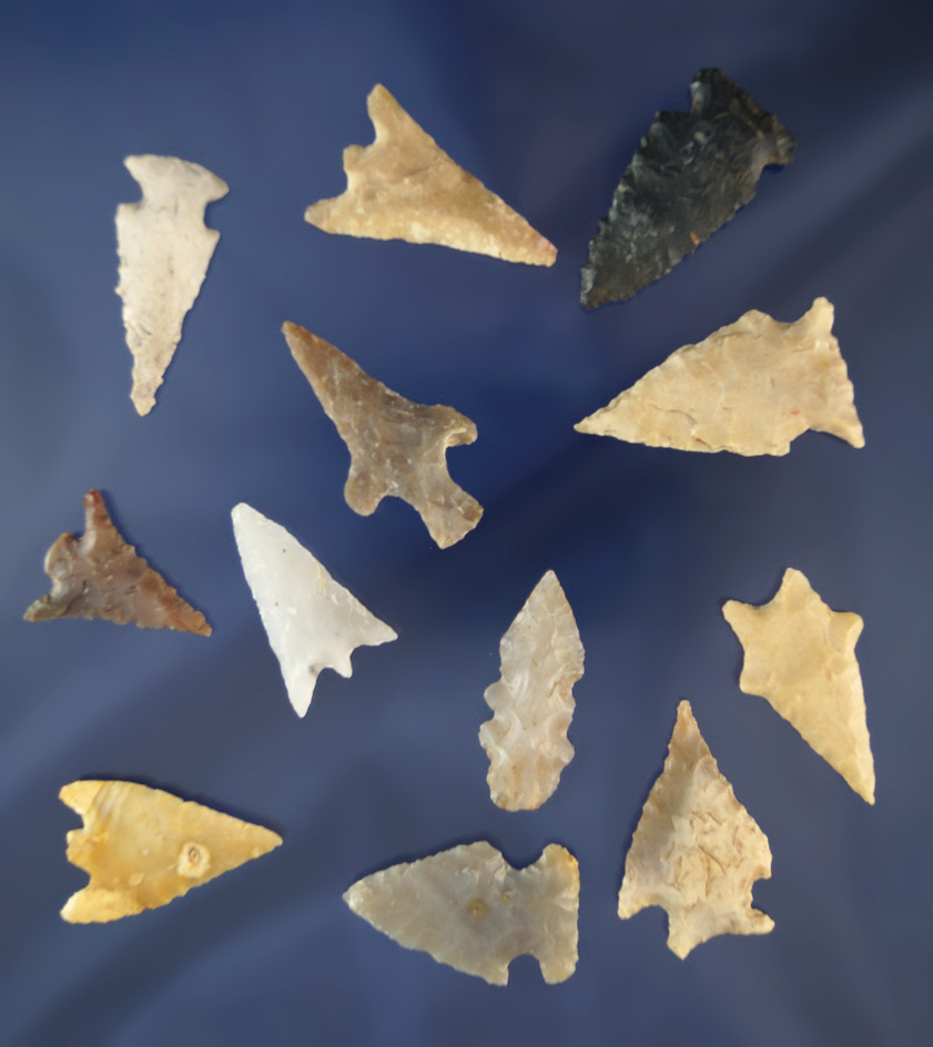 Set of 12 assorted southwestern U. S. Arrowheads, largest is 1 1/2".