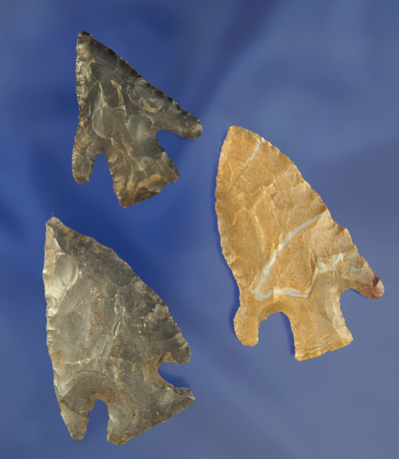 Set of three nicely styled Kentucky Arrowheads, largest is 2 1/8".