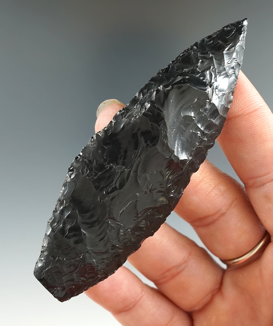 3 1/2" Cascade made from Obsidian, Harney Co., Oregon. Ex. Dr. David Aptecker. Stermer COA.