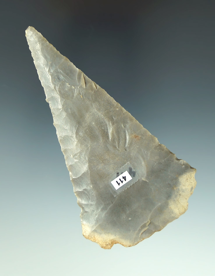 3 13/16" thin and nicely beveled Hornstone Blade found in Indiana.
