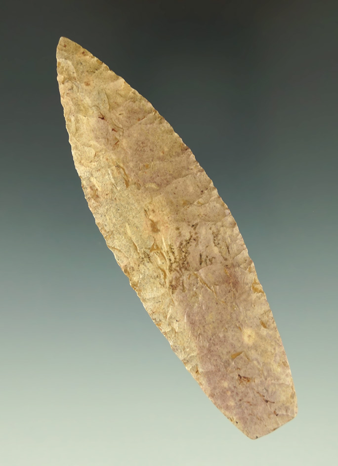 3 13/16" well flaked Agate Basin with nicely ground lower edges found in Knox Co.,  Illinois.