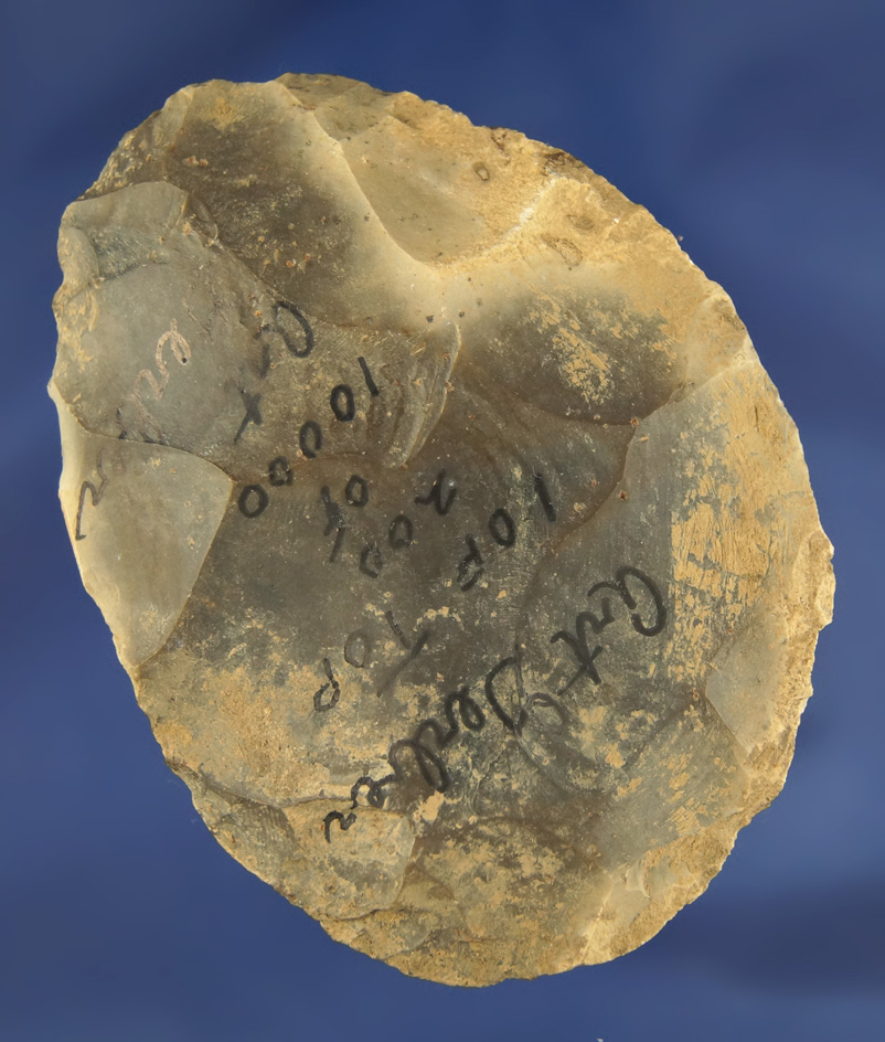 3 5/16" Hornstone Cache Blade found by Art Gerber at the Crib Mound, Spencer Co., Indiana. Signed