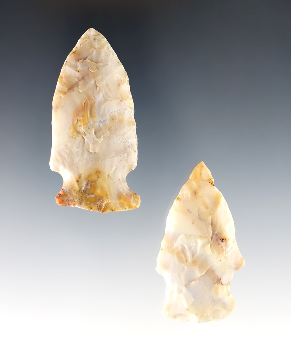 Pair of well styled Flint Ridge Flint points found in Ohio. Largest is 2 1/8".
