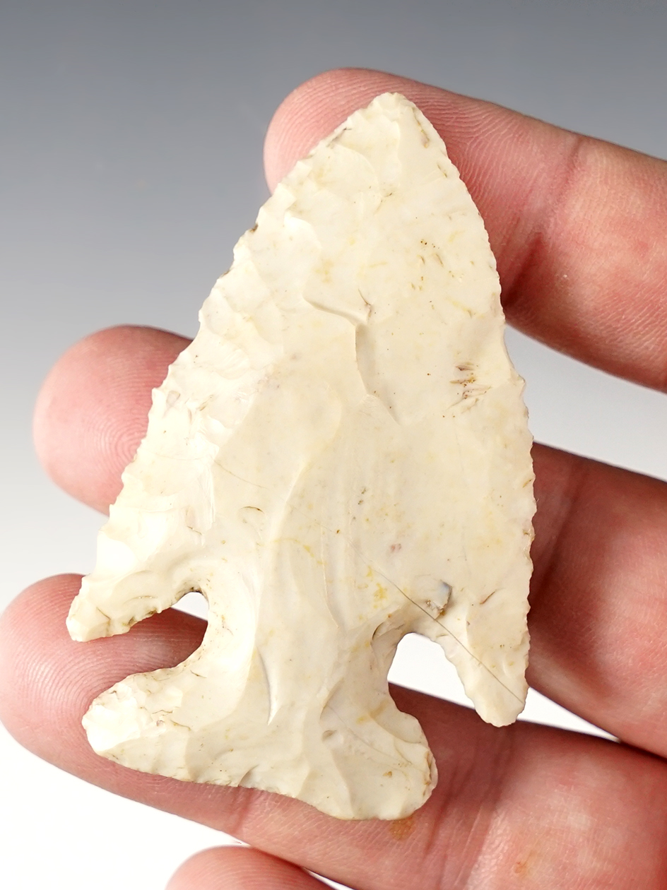 Well made 2 5/8" Thebes found in Logan Co., Ohio. Made from Flint Ridge Flint.