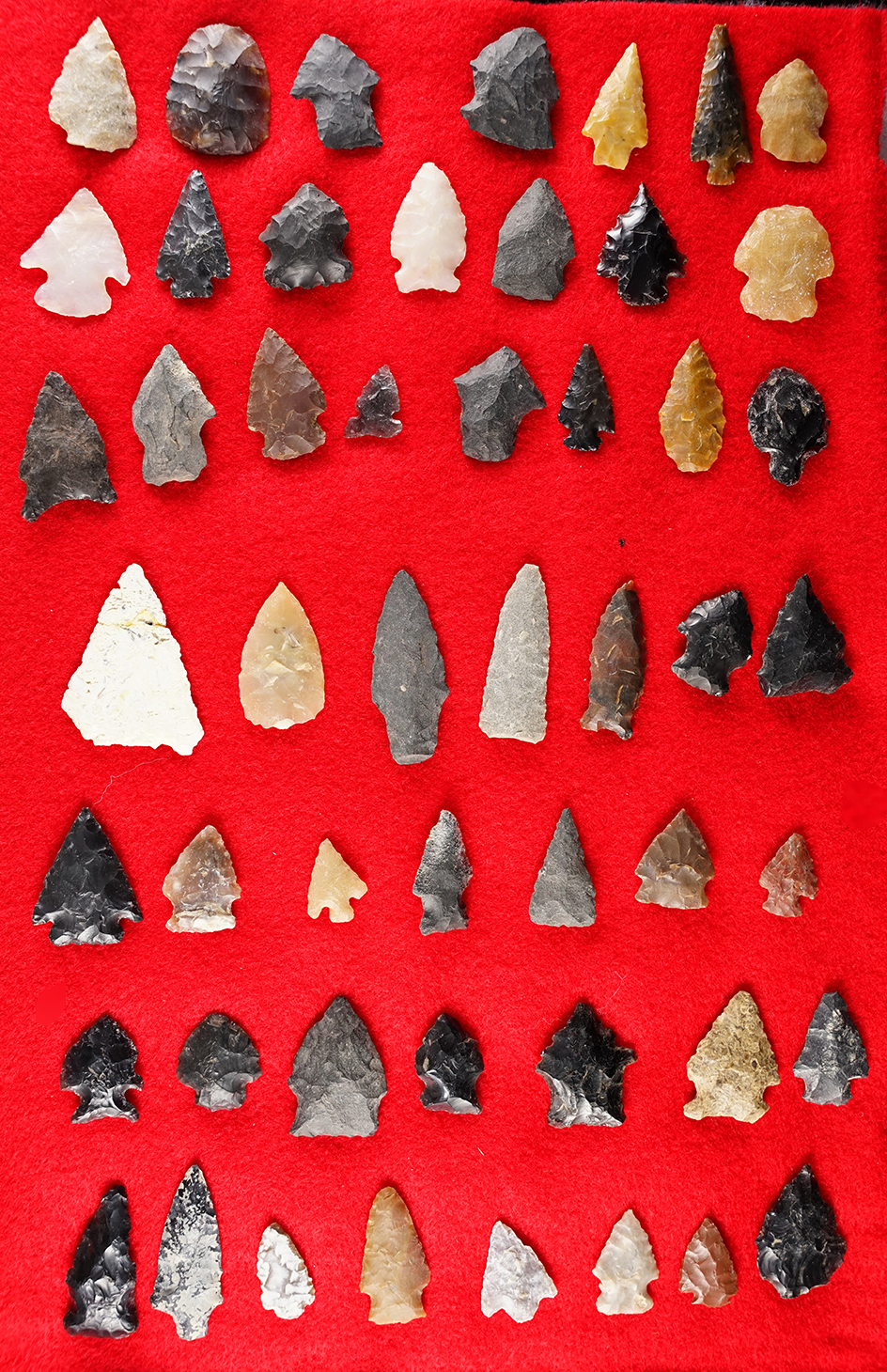 Set of 51 assorted points found around the Great Basin area of the U.S. Largest is 1 9/16".