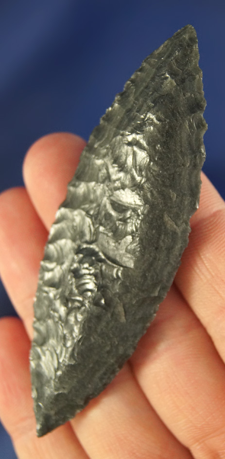 3 1/8" perfectly flaked Bi-pointed Obsidian Cascade that you truly have to handle to appreciate.